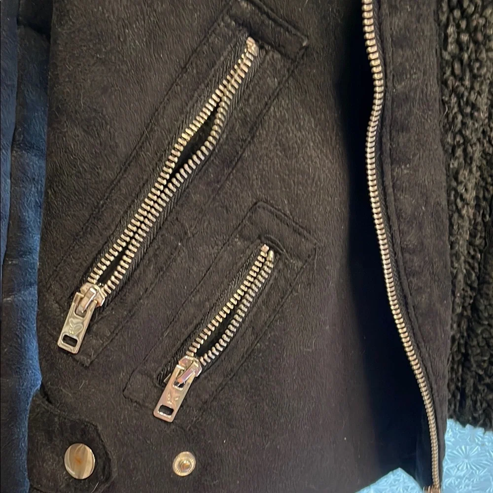 AE Black Shearling Moto Jacket - Picture 4 of 6